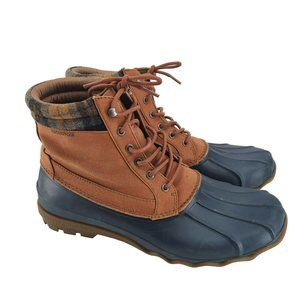 Sperry Men's High Ankle  Lace Up Duck Boot Rain Boots Brown/Blue Size 12